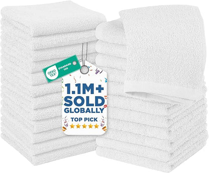DAN RIVER 24 Pack Wash Cloths for Showering [12x12] - 100% Cotton Washcloths Premium Quality Flannel Face Cloths for Bathroom, Highly Absorbent and Soft Feel Wash Clothes, White
