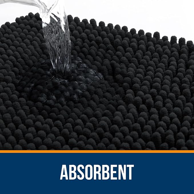 OLANLY Bathroom Rugs 59x20, Extra Soft Absorbent Chenille Bath Rugs, Rubber Backing Quick Dry, Machine Washable Bath Mats for Bathroom Floor, Tub and Shower, Home Decor Accessories, Black