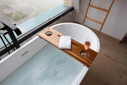 Fjord | Superior Teak Bathtub Tray Wood 29" for Small Tubs | Adjustable Wooden Bathtub Caddy | Sustainable Minimalist Bath Table Tray for Home Spa | by JapandiSpirit