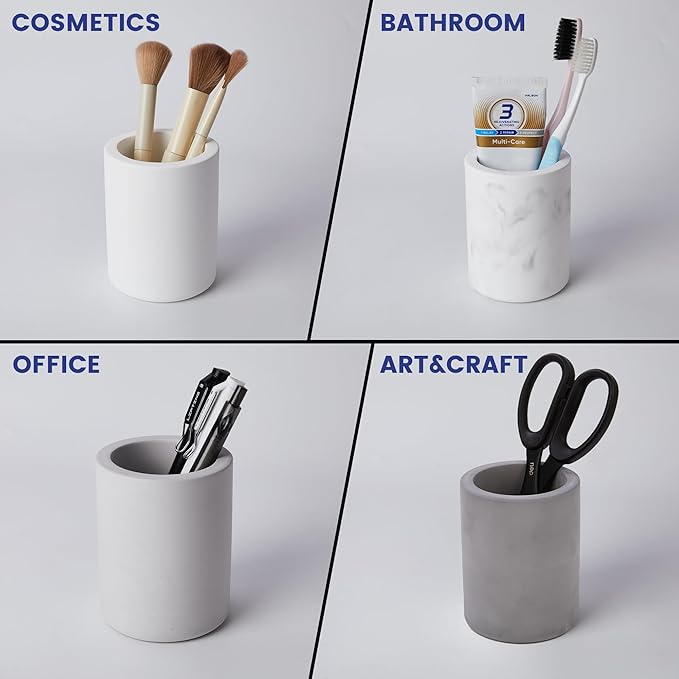 Drying Stone Toothbrush Holder, Diatomite Toothbrush Cup for Bathroom Counter, Quick Drying Electric Toothbrush and Toothpaste Holder Bathroom Organizer, White