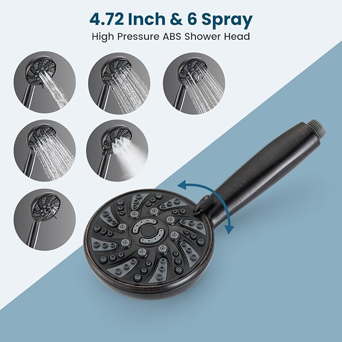 gotonovo Bathroom Shower Head Kit High Pressure Combo System Shower Faucet 6 Modes ABS Handheld Spray Shower Trim Kit Valve Included Shower Head and Handle Set Oil Rubbed Bronze