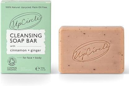 UPCIRCLE Cinnamon + Ginger Chai Soap Bar 3.5oz - Organic Vegan Cleanser For Face And Body - French Pink Clay + Glycerin Reducing Redness + Irritation - Natural, Cruelty-Free + Palm Oil Free