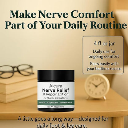 Alcura Nerve Cream, Alcura Neuropathy Lotion with Arnica, Magnesium for Body, Joint, Knee, Lumbar, Neck, Hand and Feet – 4 fl oz (1)