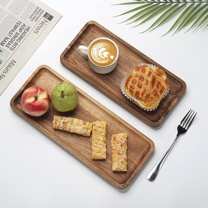 Bathroom Vanity Tray, Acacia Wood Counter Tray, Toilet Tank Tray, Appetizer Charcuterie Snack Serving Board, 13.8 x 5.5 x 0.8 inch