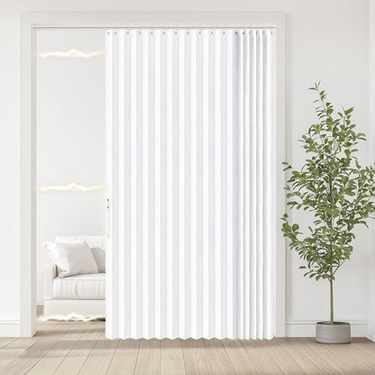 Accordian Door Curtain, 100% Blackout Folding Magnetic Doorway Curtains,Linen Style Closet Doors,for Room Divider,Privacy Protection（W72 x L78,White,1 Panel）