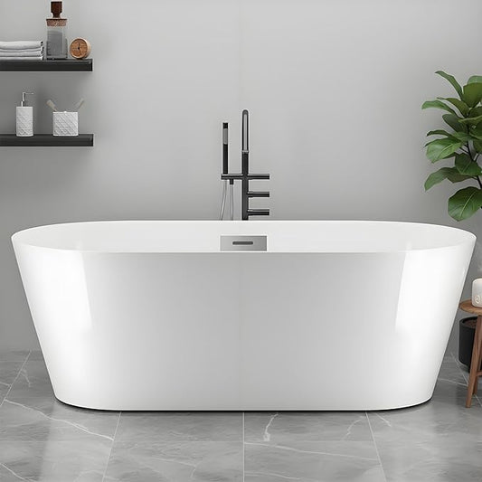 GarveeLife Freestanding Bathtub 67 Inch Acrylic Soaking Tub with Integrated Overflow, Deep Soaking Comfort, Modern Spa Retreat, Simple Setup for New Builds & Remodels, Relaxing Bath Experience