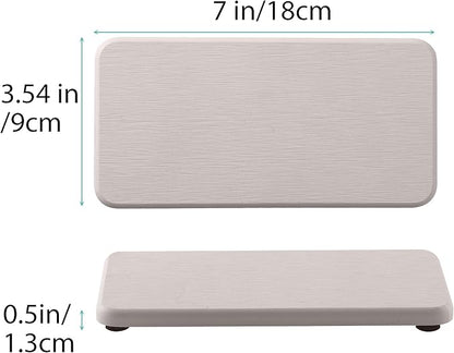 2 Pcs Water Absorbing Stone Trays, Kitchen/Bathroom Sink Soap Dish, Diatomite Tray Used for Hand Soap & Cosmetic Bottles in The Modern Home, 3.5" W x 7.1" L, White