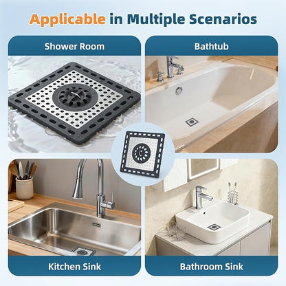 Hibbent Upgraded Shower Drain Hair Catcher, Shower Drain Cover for Bathroom Floor 4" Drain, Anti-Clogging Bathtub Drain Strainer, Stainless Steel Kitchen Sink Drain Strainer with Handle, Dark Grey