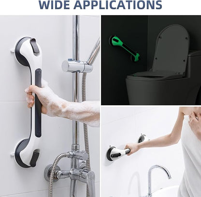 Grab Bars for Bathtubs and Showers Glow in The Dark, 17 inch Suction Grab Bar, Shower Handle Safety Grip Handrail for Seniors and Elderly, Removable Waterproof No Drilling, Black