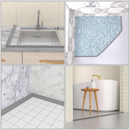 39Inch Collapsible Shower Threshold Water Dam Barrier, Self Adhesive Silicone Waterproof Shower Barrier Water Strip Dam for The Gap Between the Shower Kitchen Countertop Sink and Cooktop