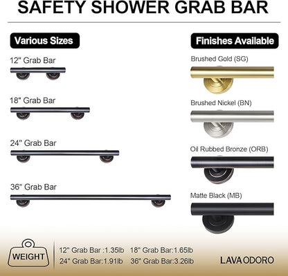 Lava Odoro Shower Grab Bar, Modern Stainless Steel Handicap Grab Bar for Bathtubs and Showers, Shower Safety Bar for Seniors Disabled, ADA-Compliant (Oil Rubbed Bronze, 12 Inch)