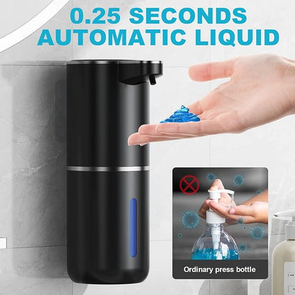 Automatic Soap Dispenser Touchless, 4-Level Adjustable 1200mAh, 12.8oz/380ml Wall or Countertop Mounted, Modern Electric Hand Soap Dispenser for Kitchen, Bathroom, Kids & Family - Black