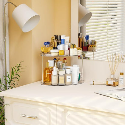 Yieach Clear Corner Bathroom Counter Organizer,2Tier Tiered Countertop Corner Shelf for Perfume,Beauty Products,Makeup Organizer,Skincare Organizers,Vanity Storage Tray for Bedroom,Bathroom Sink Shelf