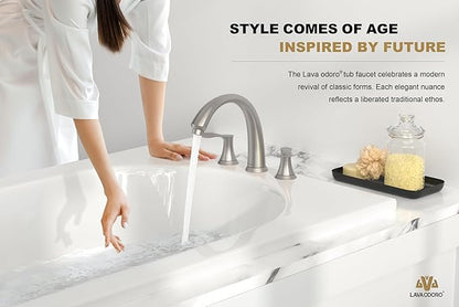 8 inch Widespread Roman Tub Faucet, Lava Odoro Brushed Nickel Tub Faucet with Valve, Solid Brass High Flow 3 Hole Tub Filler, 2 Handle Faucets for Soaking Tub TF405-BN