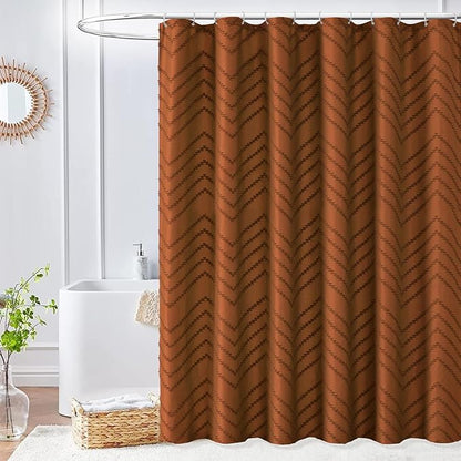 Long Orange Boho Shower Curtain 78 inch Shower Curtain, Tufted Chevron Striped Modern Chic Textured Minimalist Bathroom Shower Curtains