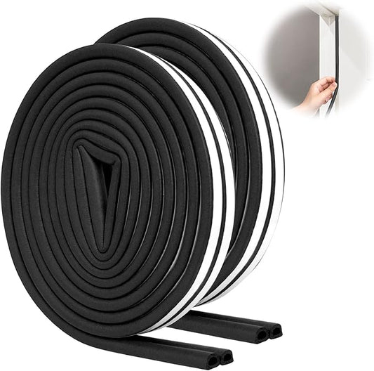 SUNMON Weather Stripping Door Seal, D-Type Strip Weather Stripping Seal Strip for Doors/Windows, Soundproofing Weatherstrip Gap Collision Avoidance 33 Feet (Black