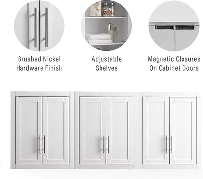 Crosley Furniture Savannah 3-Piece Wall Storage Cabinet, Cabinets for Laundry, Bathroom, Kitchen, White
