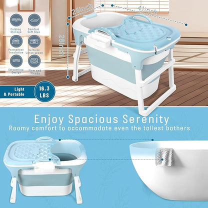 Portable Bathtub Foldable Bathtub for Adults, 39 Inch Small Tub with Ergonomic Seat & Massage Roller, Ice Bath Tub for Shower, Sitz Bath, Ice Baths Freestanding Bathtubs for Bathroom Grey
