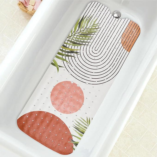 Bathtub Mat Non Slip, Bohemia Extra Long Bath tub Mat Shower Floor Mat with Suction Cups and Drain Holes for Adults Kids Elderly 40 X 16 Inch