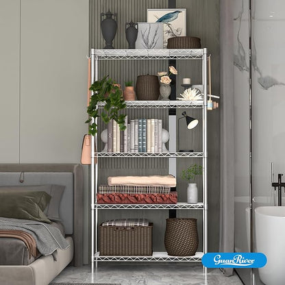 5-Shelf Adjustable Metal Shelf Wire Shelving Unit Storage Rack Display Shelf for Office,Kitchen,Bedroom,Bathroom,Laundry,Pantry Basement,Garage(Chrome,36" L x 14" W x 72" H)