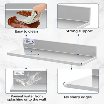 Profeeshaw Stainless Steel Shelf Wall Mounted Commercial Stainless Steel Shelves 8.6 * 24 Inch 50lb Heavy Duty Commercial Kitchen Shelf for Restaurant, Bar, Utility Room, Kitchen and Garage
