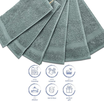 Hencely Premium 6-Pack Washcloths 12x12 Inches Soft Turkish Cotton High Absorbent and Quick Dry Dishtowel for Kitchen and Bath (Wash Cloth 6 Pack, Dark Green)