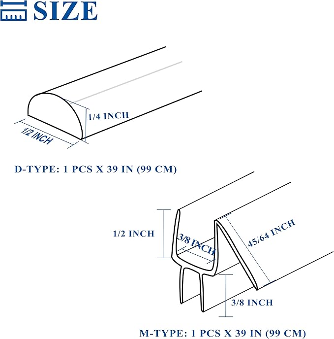 Frameless Shower Door Seal Strip 2 Pack x 39 Inch MD Glass Shower Door Bottom Seal Strip for 3/8" Glass Shower Door Sweep, Ultra-Clear Polycarbonate, Stop Showers Leaks Create A Water Barrier