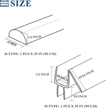 Frameless Shower Door Seal Strip 2 Pack x 39 Inch MD Glass Shower Door Bottom Seal Strip for 3/8" Glass Shower Door Sweep Ultra-Clear Polycarbonate, Stop Showers Leaks Create A Water Barrier
