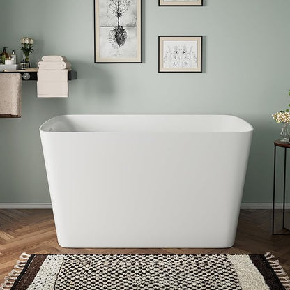 47" Lucite Acrylic Freestanding Bathtub，Square Shape Janpanese Soaking Tub,Toe-tap Chrome Right Drain, Slotted Overflow, cUPC Certified,Glossy White