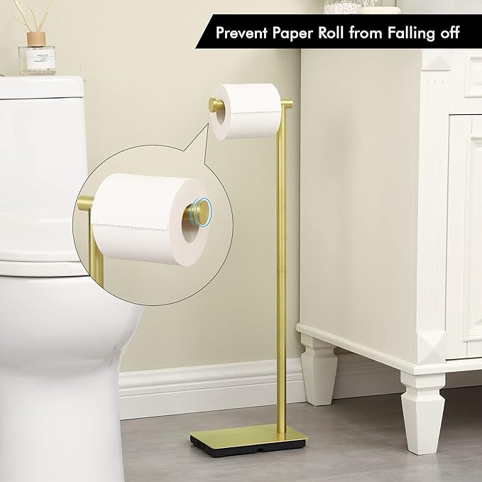 KES Gold Toilet Paper Holder Free Standing 26.2 Inch Toilet Paper Roll Holder Tissue Holder for Bathroom, SUS304 Stainless Steel Brushed Gold, BPH286S66A-BZ
