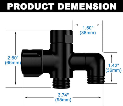 Metal 123 Way Shower Arm Diverter Valve for Handheld Shower Head and Fixed Spray Head, G1/2 Universal Bathroom System Component Replacement Part (Matte Black)