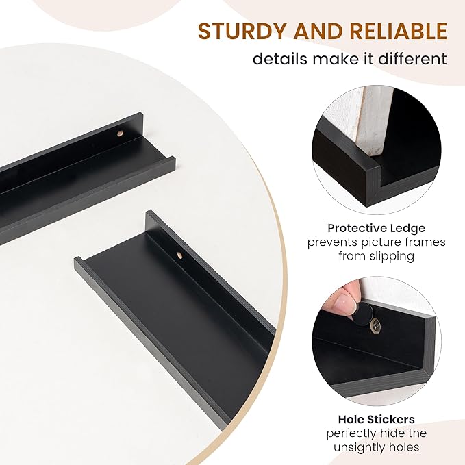Axeman Picture Ledge Shelf, Floating Shelves for Wall Decor Storage Set of 6, 55 inch Floating Wall Mounted Shelves, Shelves with Lip for Living Room, Bedroom, Nursery, Bathroom, Kitchen, Black