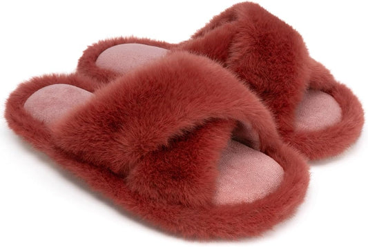 Chantomoo Womens Slippers Memory Foam Fuzzy Cross Band Faux Fur Slippers for Women Gift