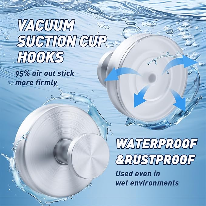 Suction Cup Hooks for Shower,Removable Suction Hooks for Bathroom Shower Wall,Glass Windows,Doors Hanging Towels,Suction Cup Wreath Hanger Holder for Christmas Wreath-Silver(2 Pack)