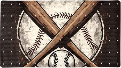 Bath Tub and Shower Mats, Non Slip Bathmat with Drain Holes and Suction Cups for Bathroom Floor, 15.1 x 26.8 Inch (Vintage Crossed Baseball Bat)