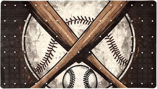 Bath Tub and Shower Mats, Non Slip Bathmat with Drain Holes and Suction Cups for Bathroom Floor, 15.1 x 26.8 Inch (Vintage Crossed Baseball Bat)