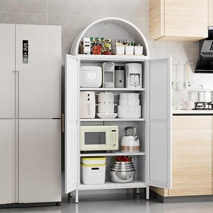 Kitchen Pantry Cabinet, 67in Tall Arched Storage Cabinet with Doors and Shelves, White Freestanding Cupboard for Laundry, Dining Room, Living Room, Bathroom