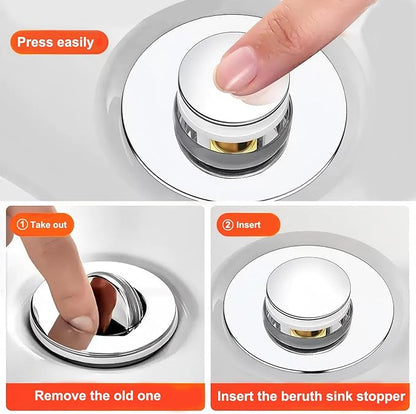 Beruth Bathroom Sink Stopper Hair Catcher, 304 Stainless Steel Pop Up Drain Strainer for 1.1''~2.36'' Basin, Upgraded Silent & Odor-Proof Design, Removable Filter Basket & Easy Install（All Metal）