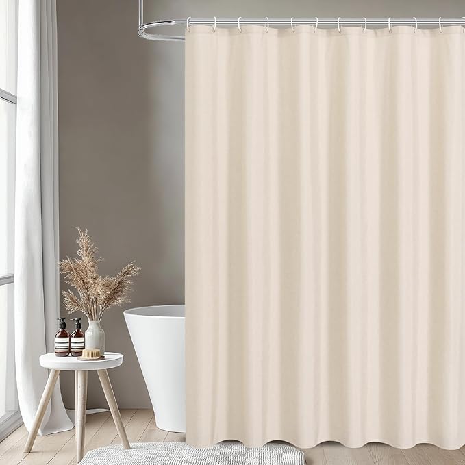 2-in-1 Waterproof Extra Long Fabric Shower Curtain or Liner,Linen Textured,96 Inch Breathable TPU & Washable Bathroom Shower Curtain Set with 12 Plastic Hooks,Modern,72"x96" Cream