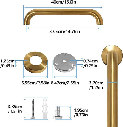 Shower Grab Bar, 2 Pack 16 Inch Gold Bathroom Safety Bar, 1.25" Diameter 304 Stainless Steel Grab Bars for Bathtubs and Showers, Handicap Shower Grab Bar for Seniors Elderly