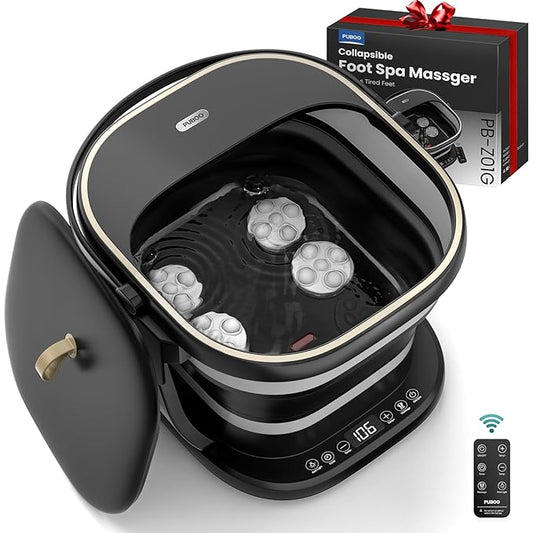 Puboo Collapsible Foot Spa Bath Massager with Heat, 95-115°F Precise Temp Control, Motorized Massage Rollers, Heated Foot Bath Soak Tub, Fits US Men’s Size 11, Gift for Christmas, New Year