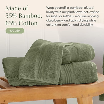 Springtree Home Luxury Viscose from Bamboo Bath Towel Set 6 Piece Set | 35% Viscose from Bamboo - 65% Cotton | Absorbent Quick-Dry Towels for Bathroom | Oeko-TEX Standard 100 Cotton | Lily Pad Green