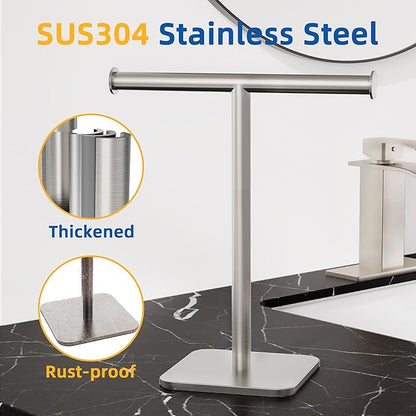 RUACQ T-Shape Hand Towel Holder Stand, Weighted Base Towel Rack, 12" Countertop Towel Holder for Bathroom, 304 Stainless Steel, Heavy Duty (Brushed Nickel, 2 Pack)