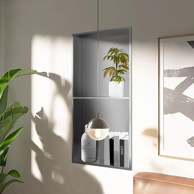 24" X 12" Shower Niche Insert Tile Ready, Niche for Shower Wall, Stainless Steel 2-Tier Recessed Shelf No Tile Needed for Bathroom Storage, Brushed Nickel