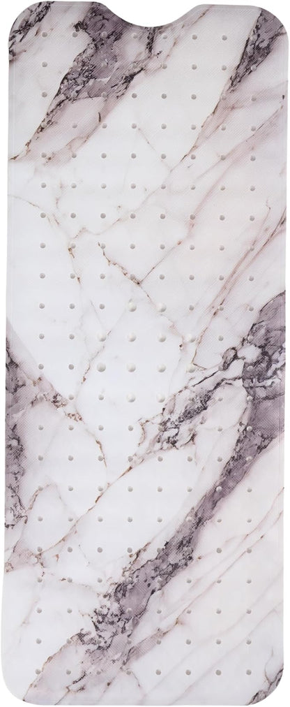 ENKOSI Bath Mat – Large 40 x 16 Inch Non-Slip Bathtub Mat with Suction Cups & Drain Holes – Extra Long Shower Mat for Tub with Marble Print Design (Grey Marble 40x16)