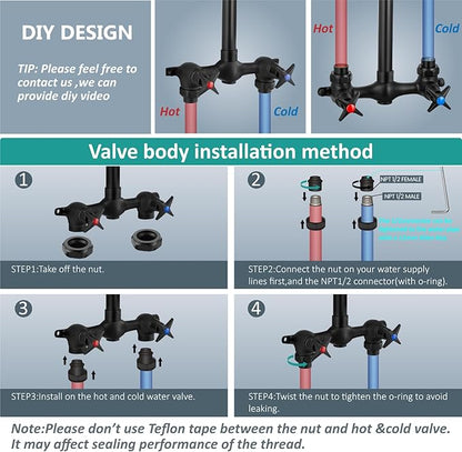 Aolemi Outdoor Shower Kit Fixtures 6 Inch Center with Adjustable Slide Bar,6 Inch Showerhead,2-Handle with Mix Valve,Matte Black