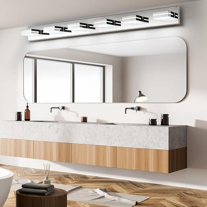 SineRise LED Modern Bathroom Vanity Light Fixtures (6-Light, 48-Inch), Chrome Modern Acrylic Bathroom Wall Lighting Fixtures Over Mirror (Cool White 6000K)