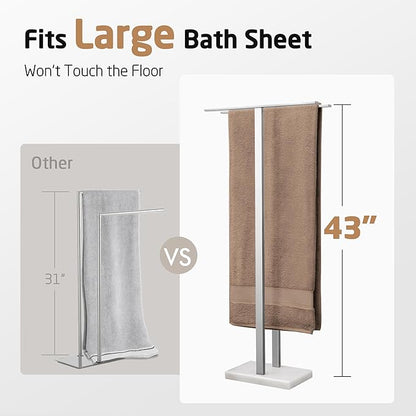 KES 43'' H Standing Towel Rack for Bathroom, Free Standing Towel Rack Floor with Weighted Marble Base 2-Tier, Outdoor Towel Racks Extra High Thick 18/8 Stainless Steel Brushed Finish, BTH232-2