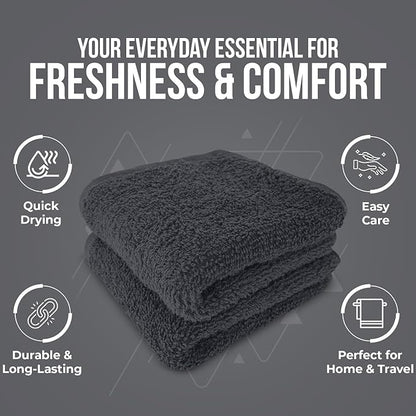 DAN RIVER 24 Pack Wash Cloths for Showering [12x12] - 100% Cotton Washcloths Premium Quality Flannel Face Cloths for Bathroom, Highly Absorbent and Soft Feel Wash Clothes, Charcoal