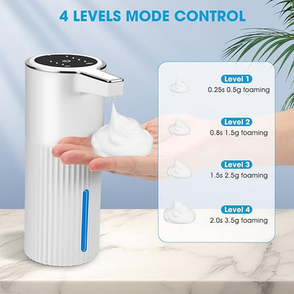 2 Pack Touchless Automatic Soap Dispenser, Smart Sensor Foam Hand Wash Dispenser, USB Rechargeable & Adjustable Customizable for Bathroom Countertop Kitchen Sink, 13.5 oz White Stripes